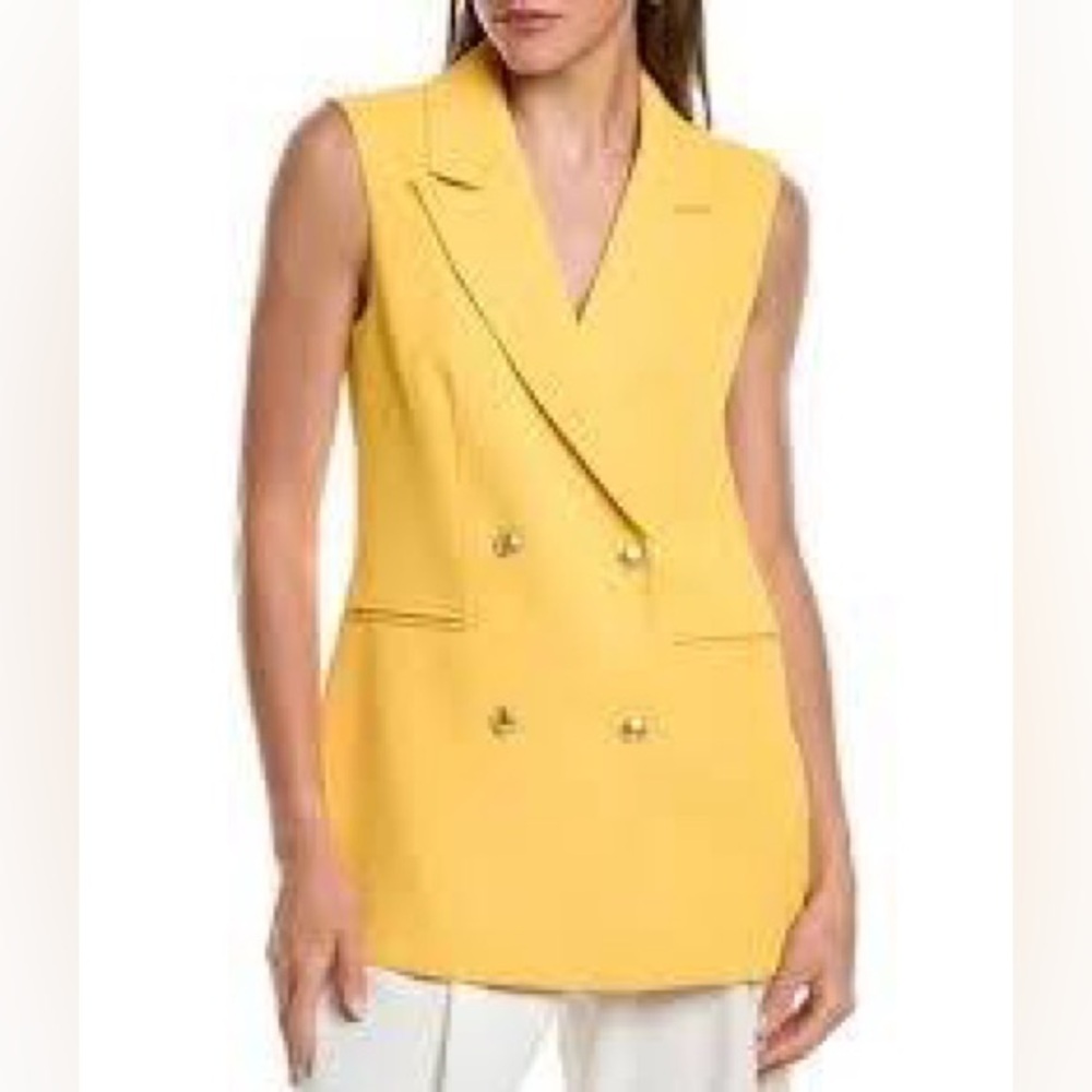 French Connection Harrie Double Breasted vest Us Size 10, color: Banana